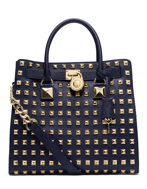 michael kors hamilton bag blue|Michael Kors Hamilton studded bag.